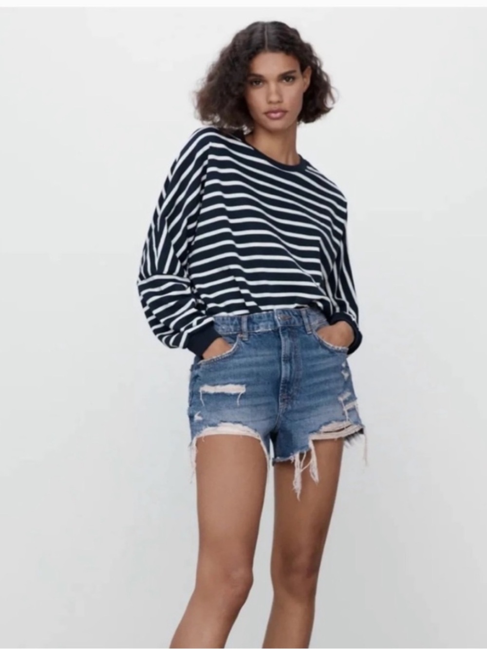 Zara Distressed High waisted Denim Shorts